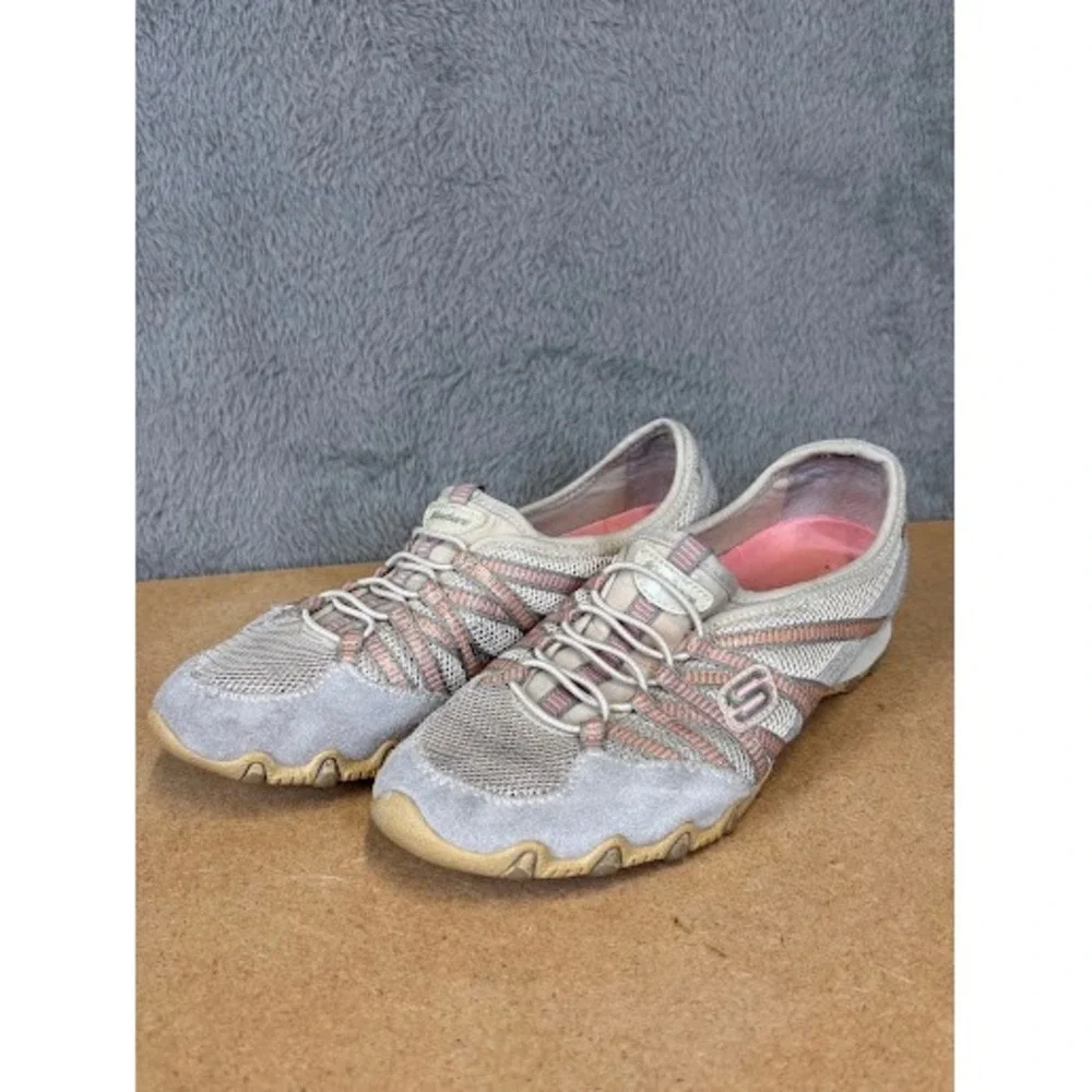 Skechers Bikers Grey Tan Pink Slip On Bungee Sneakers 21159 Womens 8